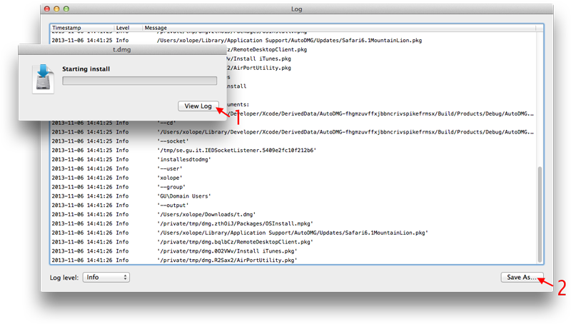 AutoDMG save log